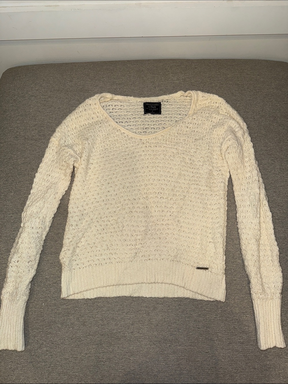 Abercrombie & Fitch Cream Scoop-Neck Crochet Sweater